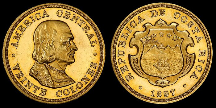 Costa Rican 20 Colones gold coin
