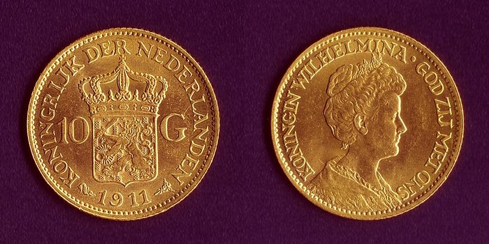 Dutch 10 Guilder gold coin