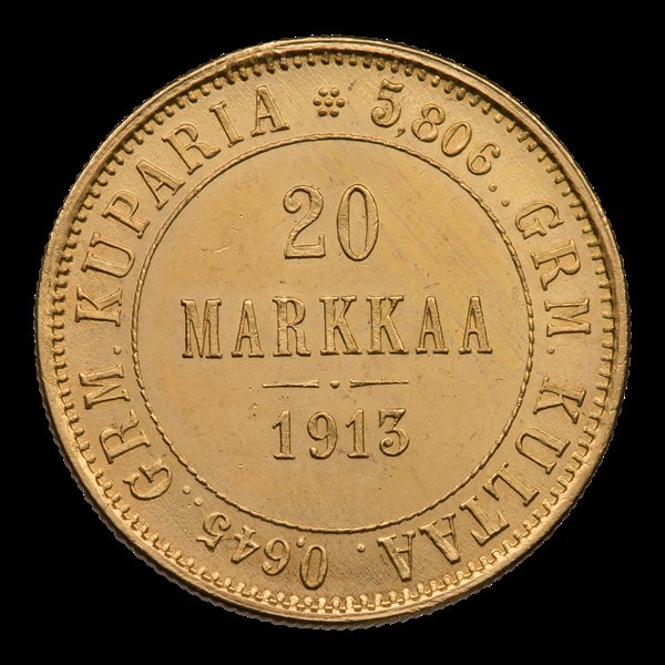 Finnish 20 Markkaa gold coin