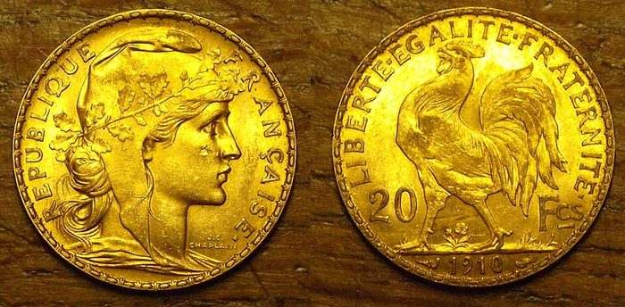 French 20 Francs (Rooster) gold coin