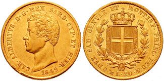 Italian 20 Lire gold coin