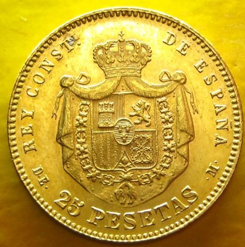 Spanish 25 Pesetas gold coin