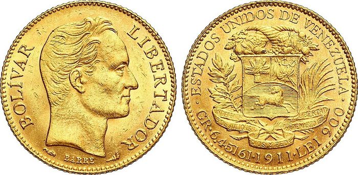 Venezuelan 20 Bolivares gold coin